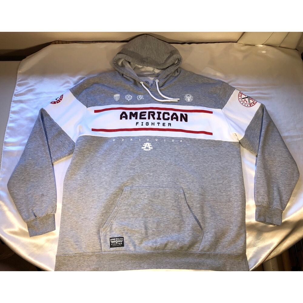 American Fighter Hoodie Gray White Red Blue Mens Big and Tall Size 4XL